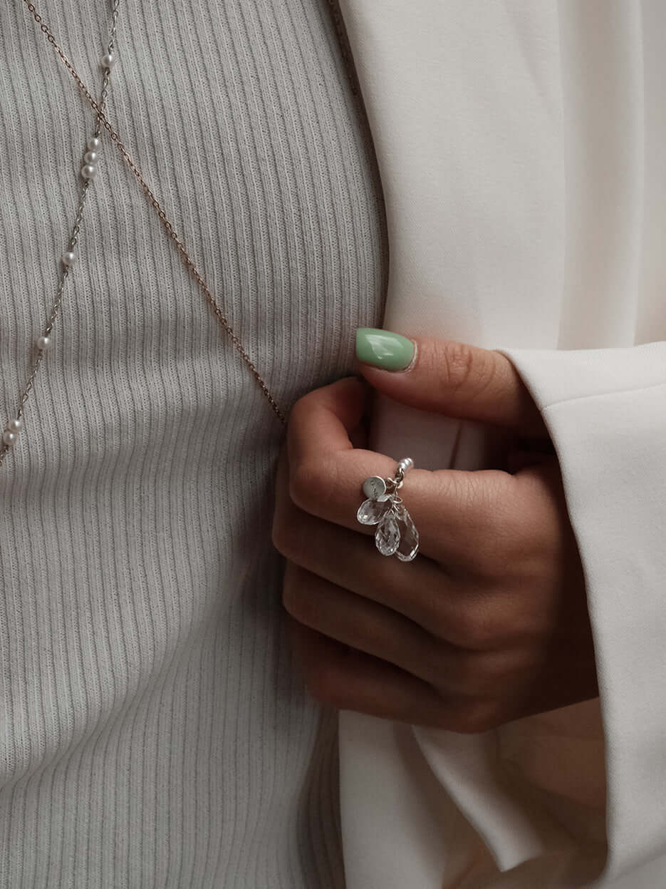 "NAKED CRYSTALS" "PEARLS" RING SILVER