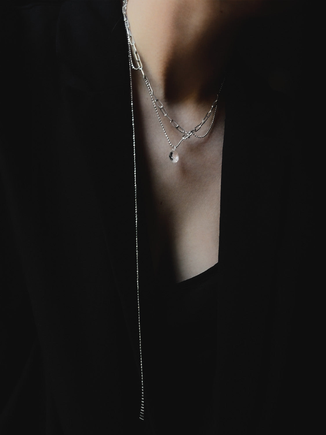 "RIPPED-CHAIN" EAR SET SILVER