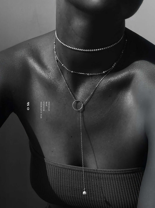 "ETHERA + PEARL CHOKER" NECK SET SILVER