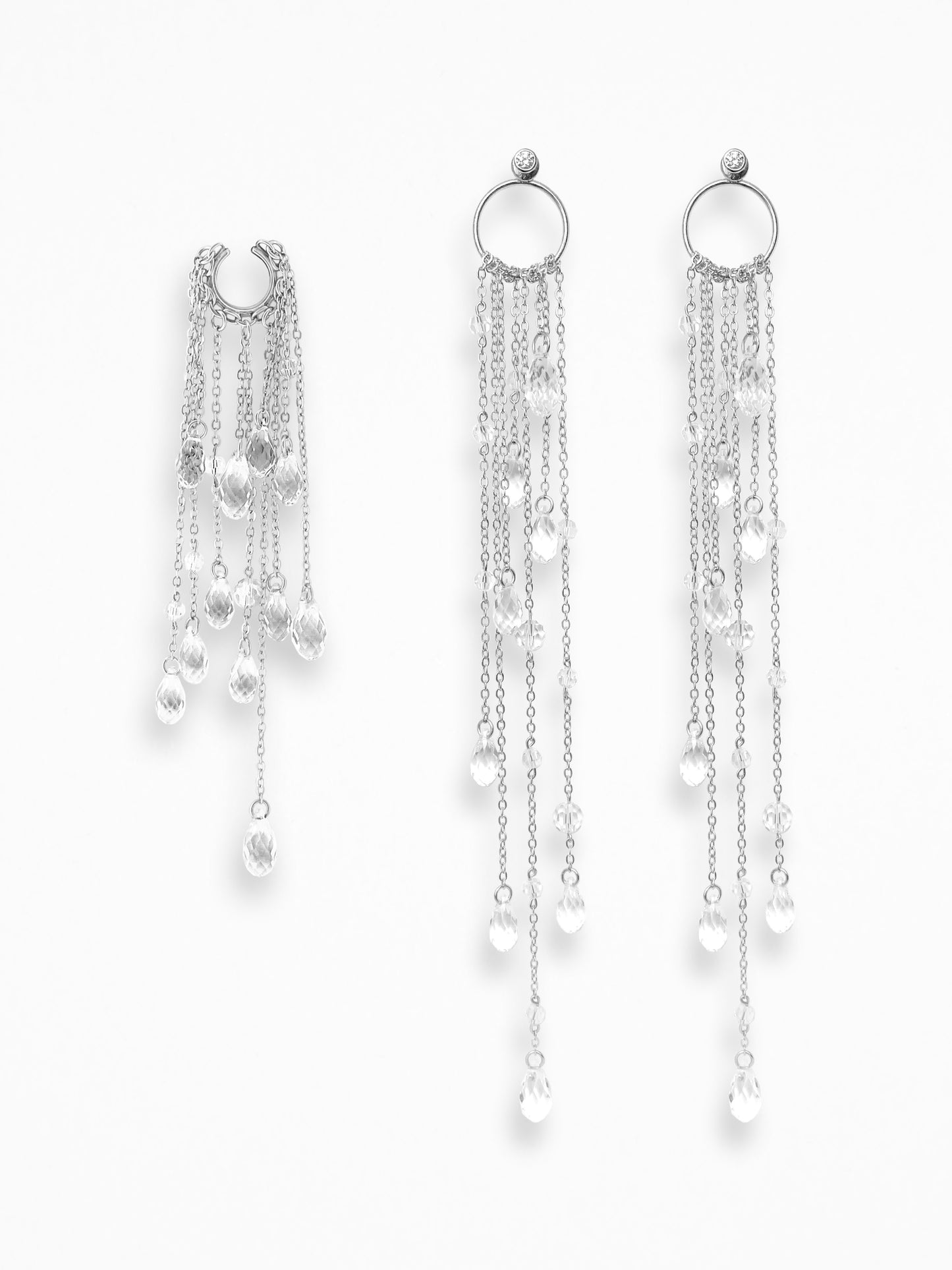 "NAKED CRYSTALS" ASYMMETRICAL EAR SET SILVER