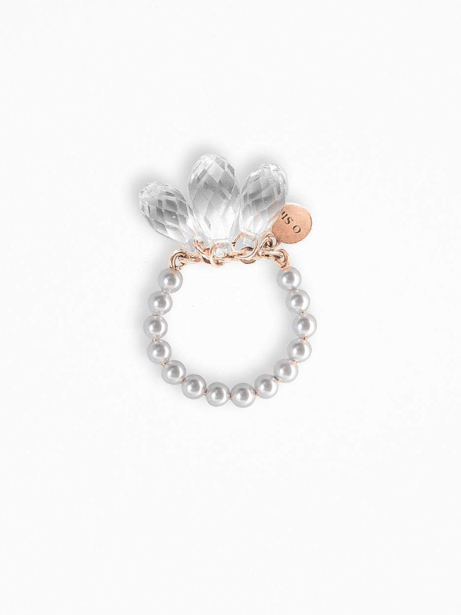 "NAKED CRYSTALS" "PEARLS" RING ROSE-GOLD VERMEIL