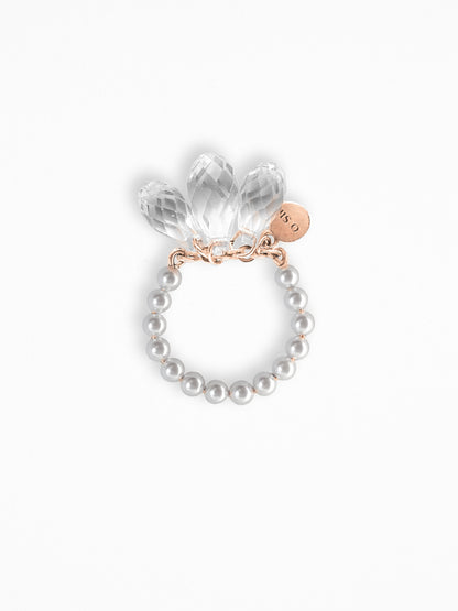 "NAKED CRYSTALS" "PEARLS" RING ROSE-GOLD VERMEIL