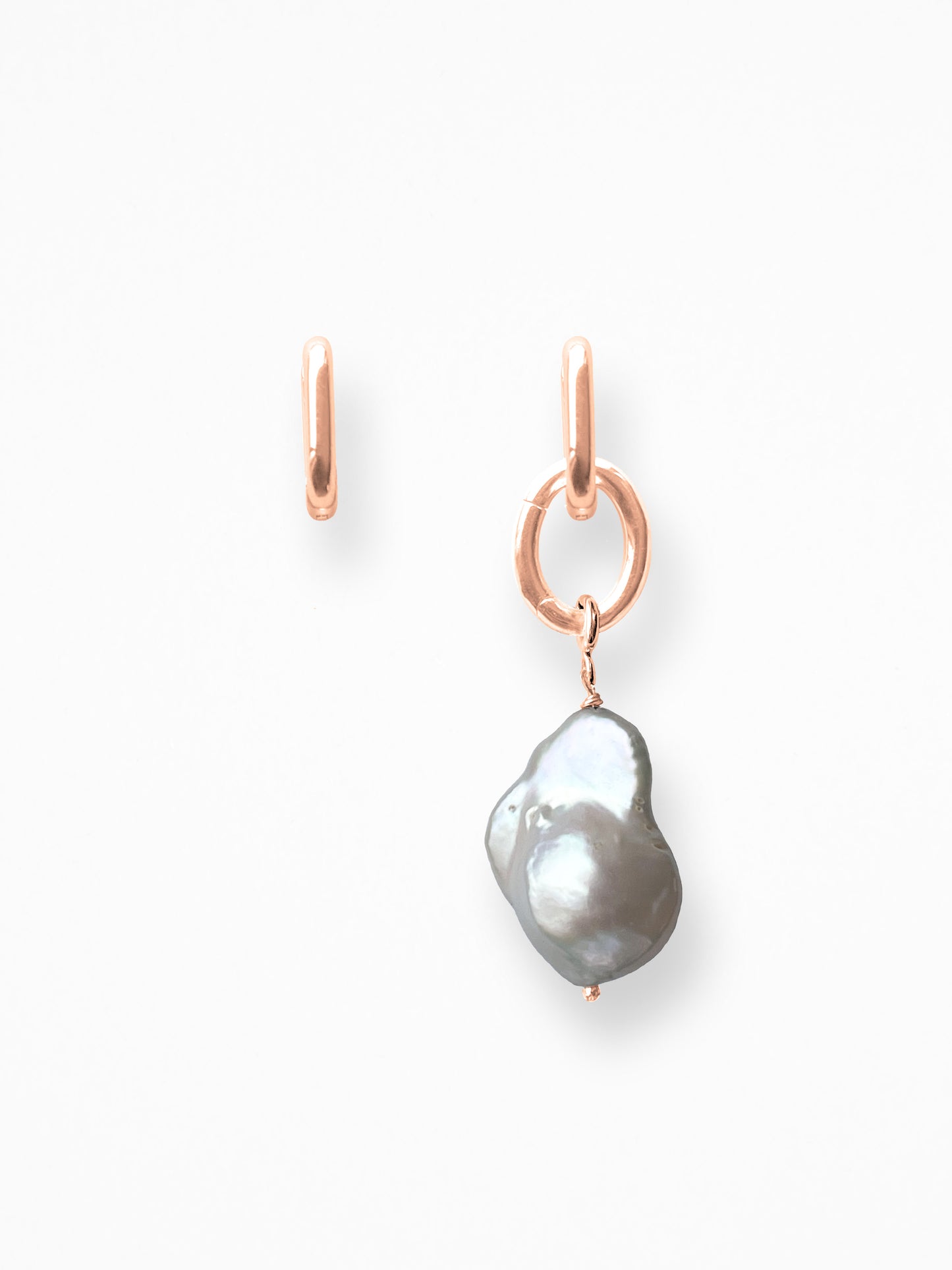 "U HOOPS with BAROQUE PEARL PENDANT" EARRINGS VERMEIL