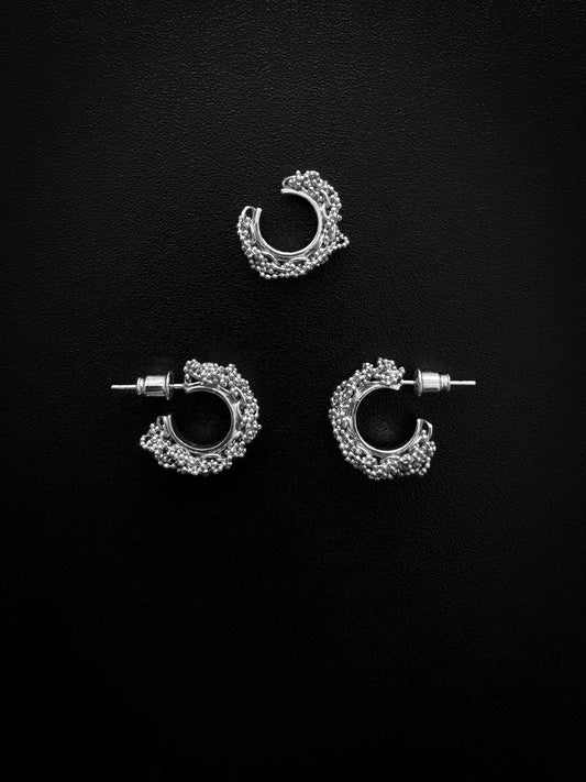 "RIPPED-CHAIN" EAR SET SILVER