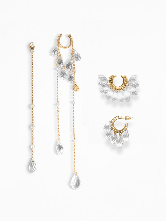 "NAKED CRYSTALS" ASYMMETRIC EAR SET VERMEIL