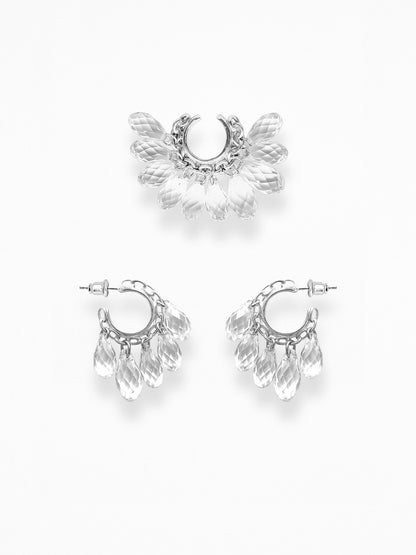 "NAKED CRYSTALS" EAR SET SILVER