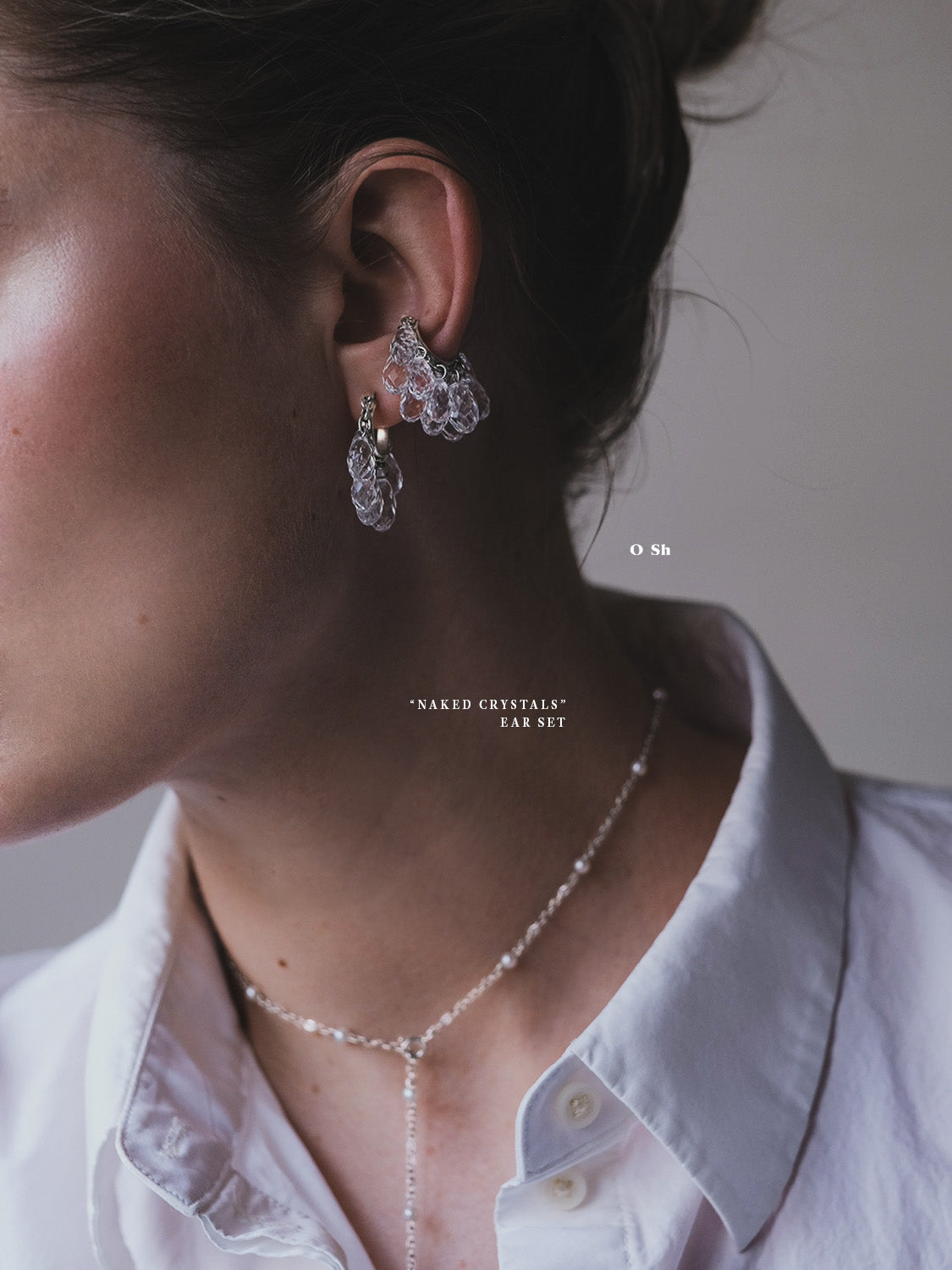 "NAKED CRYSTALS" ASYMMETRICAL EAR SET SILVER