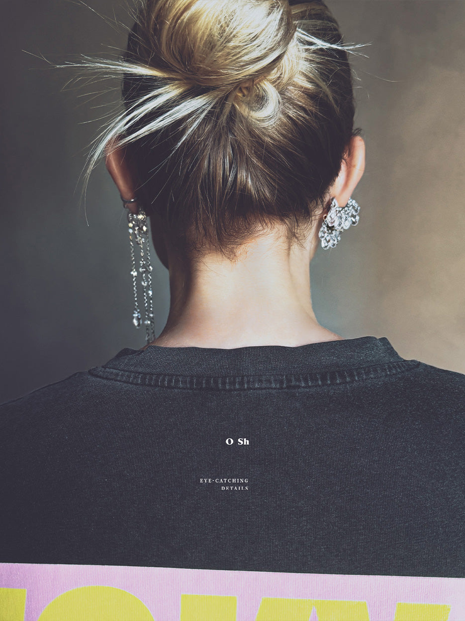 "NAKED CRYSTALS" ASYMMETRICAL EAR SET SILVER