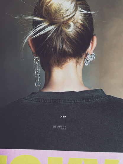 "NAKED CRYSTALS" ASYMMETRICAL EAR SET SILVER