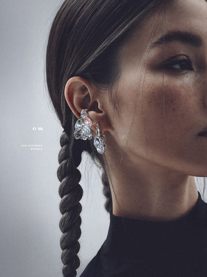 "NAKED CRYSTALS" ASYMMETRICAL EAR SET SILVER
