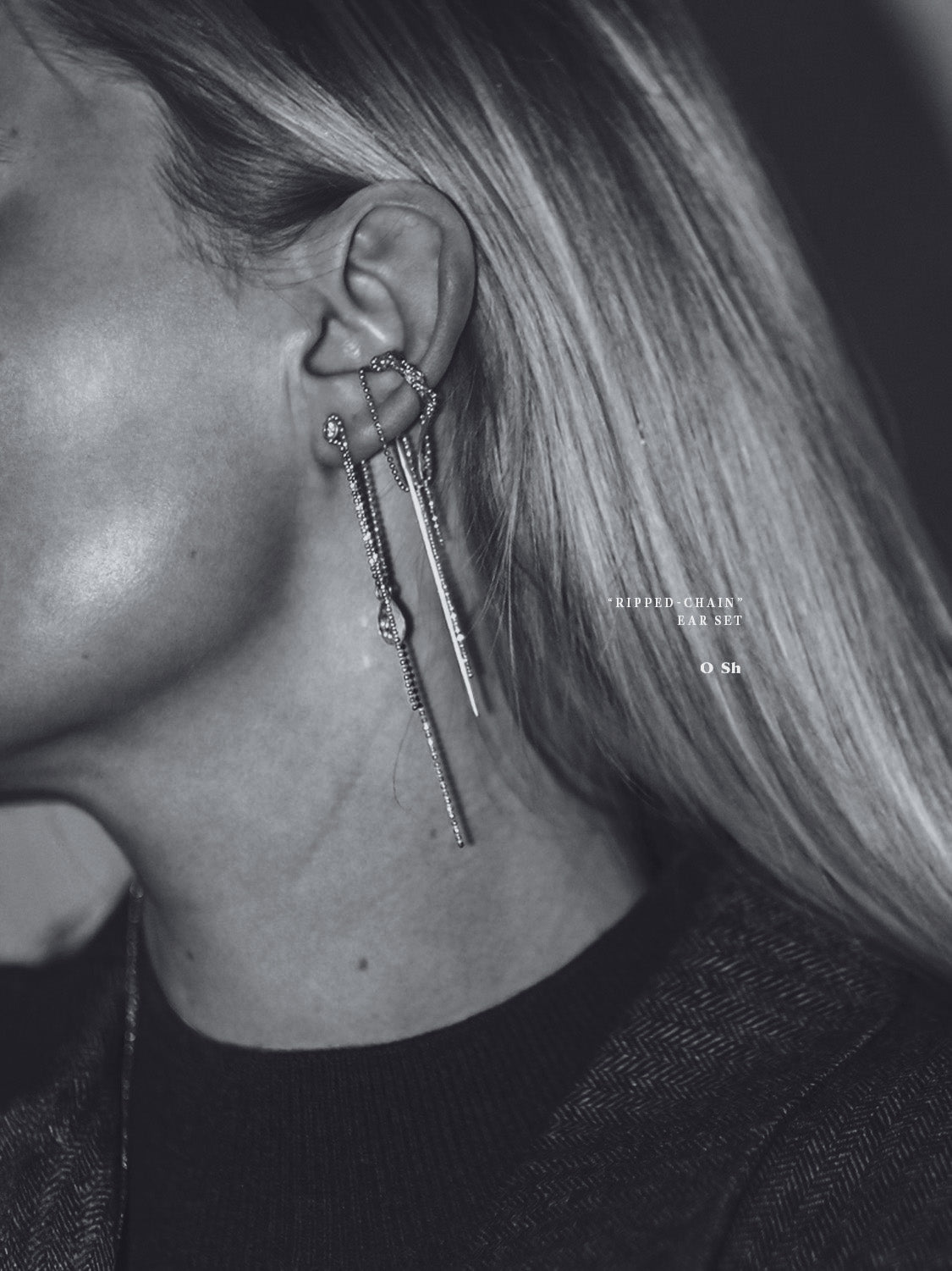 "RIPPED-CHAIN" EAR SET VERMEIL