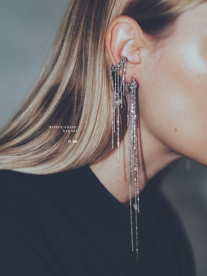 "RIPPED-CHAIN" EAR SET SILVER