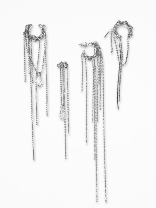 "RIPPED-CHAIN" EAR SET SILVER