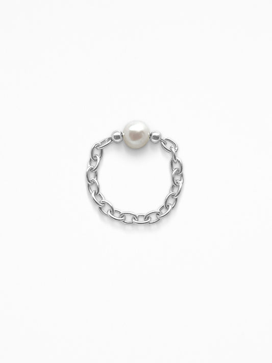 SINGLE PEARL CHAIN RING SILVER